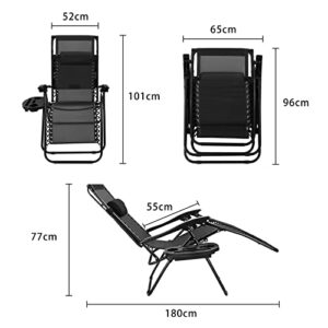 Bigzzia Recliner Zero Gravity Padded Patio Lounger Chair with Adjustable Headrest Side Table Folding Patio Lawn Recliner Chairs