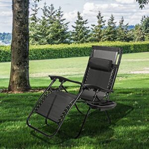 Bigzzia Recliner Zero Gravity Padded Patio Lounger Chair with Adjustable Headrest Side Table Folding Patio Lawn Recliner Chairs