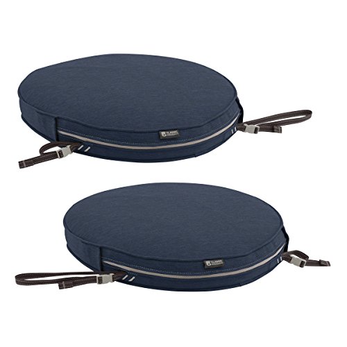 Classic Accessories Montlake FadeSafe Water-Resistant 18 x 2 Inch Round Outdoor Chair Seat Cushion Slip Cover, Patio Furniture Cushion Cover, Heather Indigo Blue, Patio Furniture Cushion Covers