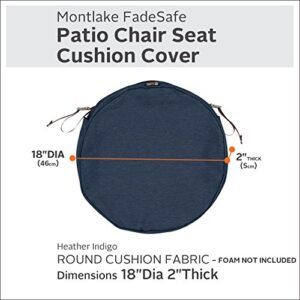 Classic Accessories Montlake FadeSafe Water-Resistant 18 x 2 Inch Round Outdoor Chair Seat Cushion Slip Cover, Patio Furniture Cushion Cover, Heather Indigo Blue, Patio Furniture Cushion Covers