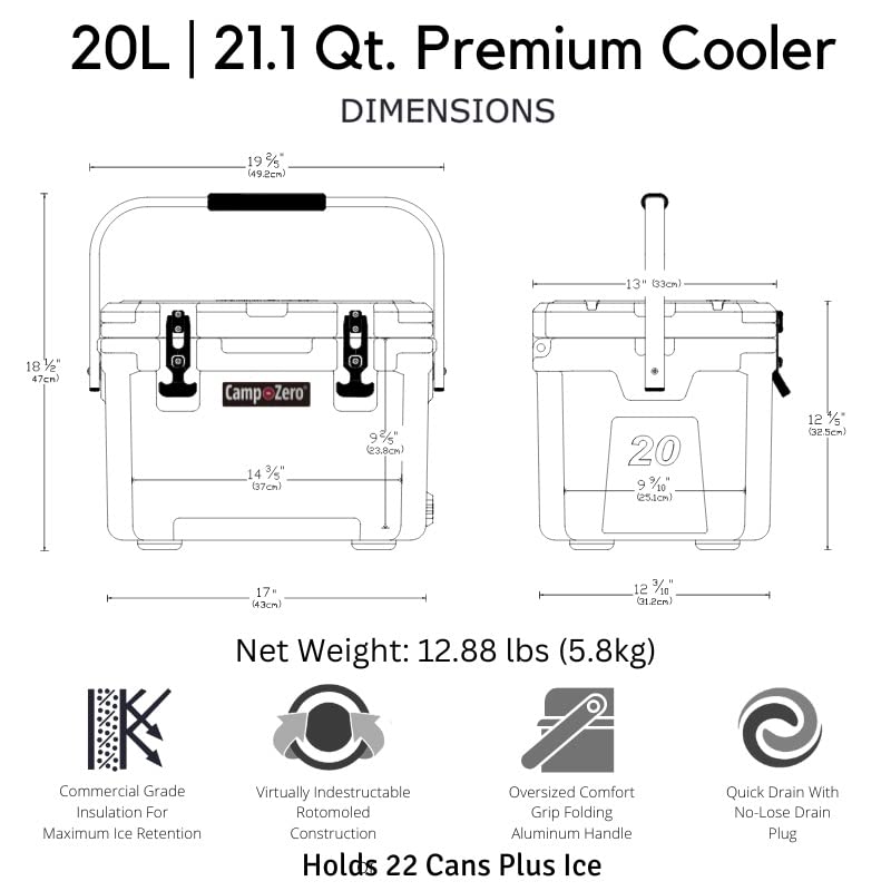 CAMP-ZERO 20L | 21.13 Quart Premium Cooler with 4 Molded-in Cup Holders & Folding Aluminum Handle | Thick Walled, Freezer Grade Cooler w/Secure Locking System & Tie Down Channels (Pink)