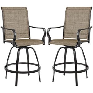 yaheetech outdoor swivel bar stools, set of 2 all-weather bar height patio chairs furniture for garden backyard, bronze