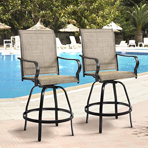 Yaheetech Outdoor Swivel Bar Stools, Set of 2 All-Weather Bar Height Patio Chairs Furniture for Garden Backyard, Bronze