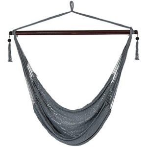 sunnydaze hanging caribbean xl hammock chair – modern boho-style soft-spun polyester rope hammock chair swing – gray – ideal for yard, balcony, garden and other outdoor living spaces