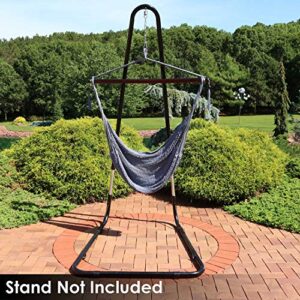 Sunnydaze Hanging Caribbean XL Hammock Chair - Modern Boho-Style Soft-Spun Polyester Rope Hammock Chair Swing - Gray - Ideal for Yard, Balcony, Garden and Other Outdoor Living Spaces