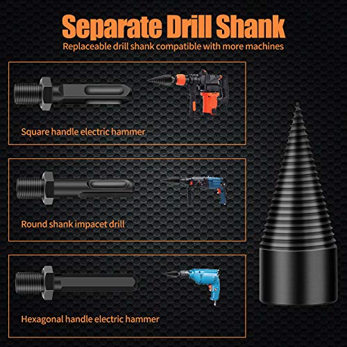 Removable Firewood Log Splitter Drill Bit, Wood Splitter Drill Bits,Heavy Duty Drill Screw Cone Driver for Hand Drill Stick-hex+Square+Round (32MM+42MM)