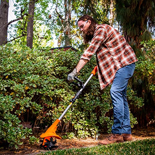 Ukoke Cordless Tiller Cultivator 20V 2.5 A Battery 280 max RPM Powered Tiller Cultivator, w/24 Steel Blade Cultivate Max Tilling 5'' deep Path by 7.8'' Wide, Orange, ST1902