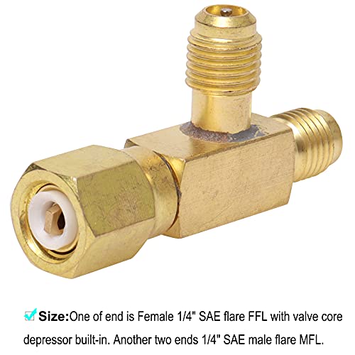 Gekufa Quick Coupler Access Tee Adapter HAVC Tee Adapter 1/4" Tee Adapter Valve Core with Swivel Connector Fits for Gauge Deep Vacuum Pump Manifold