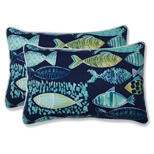 Pillow Perfect Outdoor/Indoor Hooked Lagoon Lumbar Pillows, 11.5" x 18.5", Blue, 2 Count