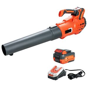 goplus cordless leaf blower, 20v 5-speed lightweight electric blower for lawn care, battery & charger included(350cfm, 140mph) (orange)