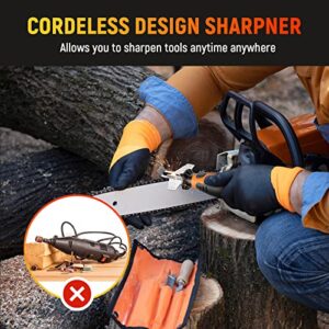 Seesii Cordless Chainsaw Sharpener, Electric Handheld Chainsaw Sharpening Kit, Multi-Function High Speed Chain Saw Sharpen Tool Set Battery Powered with 12pcs Sharpening Wheels, Angle Attachment