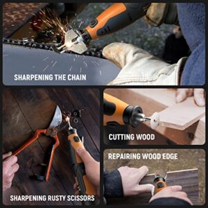 Seesii Cordless Chainsaw Sharpener, Electric Handheld Chainsaw Sharpening Kit, Multi-Function High Speed Chain Saw Sharpen Tool Set Battery Powered with 12pcs Sharpening Wheels, Angle Attachment