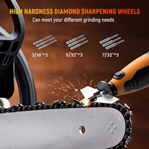 Seesii Cordless Chainsaw Sharpener, Electric Handheld Chainsaw Sharpening Kit, Multi-Function High Speed Chain Saw Sharpen Tool Set Battery Powered with 12pcs Sharpening Wheels, Angle Attachment