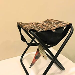 Mossy Oak Field Hunting Stool. Foldable with Under Seat Storage Compartment with Carry Strap for Quick Transport. Supports up to 225 lbs. 16 inches Tall by 14 inches Wide.