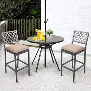 onlyctr metal dining bar stools, outdoor bar height stool, indoor outdoor stools with high back & cushions, hammered gray finish, 29″ barstools for patio, bistro