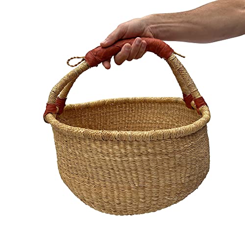 Deluxe Round Natural African Basket - Large 16" Round - by market women in Bolgatanga, Ghana with Africa Heartwood Project - GBLRN (Flat-packed)