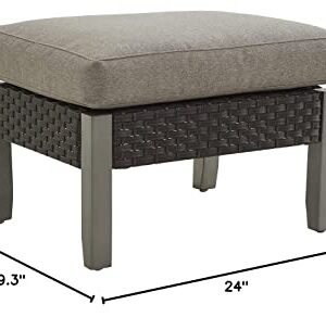 LOKATSE HOME Outdoor Wicker Ottoman Patio Rattan Furniture Metal Footrest Seat Square Footstool with Cushion