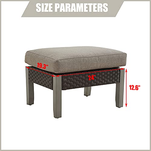 LOKATSE HOME Outdoor Wicker Ottoman Patio Rattan Furniture Metal Footrest Seat Square Footstool with Cushion