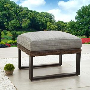 lokatse home outdoor ottoman footstool wicker small seat patio rattan furniture with soft thick cushion, u shaped steel legs, gray