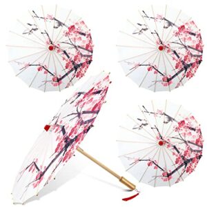 4pcs oiled paper umbrella chinese classical plum blossom paper umbrella parasol art dance japanese umbrella for wedding decor (22 x 15 inches)