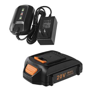 cell9102 replacement worx 20v battery and charger starter kit， wa3520 lithium battery and charger wa3742 compatible with worx 20-volt cordless power tools