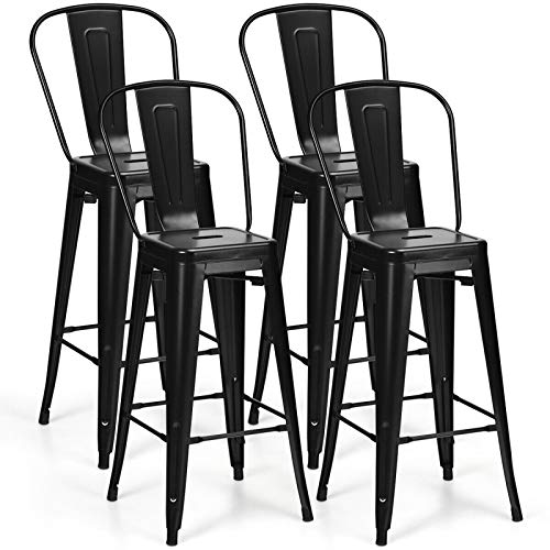 LIVIZA 30" High Back Metal Bar Stools Set of 4, Modern Industrial Kitchen Dining Bar Chairs, Indoor Outdoor Bar Stools with Back, Stackable Counter Height Stools for Kitchen, Dining Room, Bistro