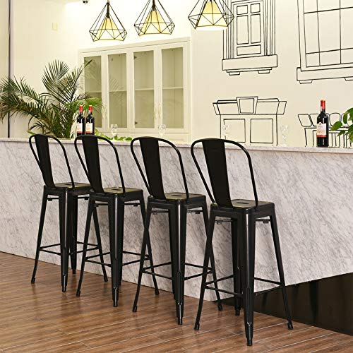 LIVIZA 30" High Back Metal Bar Stools Set of 4, Modern Industrial Kitchen Dining Bar Chairs, Indoor Outdoor Bar Stools with Back, Stackable Counter Height Stools for Kitchen, Dining Room, Bistro