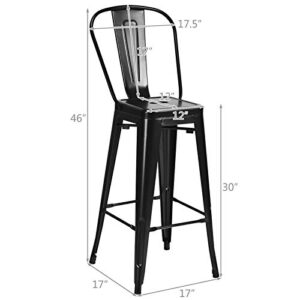 LIVIZA 30" High Back Metal Bar Stools Set of 4, Modern Industrial Kitchen Dining Bar Chairs, Indoor Outdoor Bar Stools with Back, Stackable Counter Height Stools for Kitchen, Dining Room, Bistro