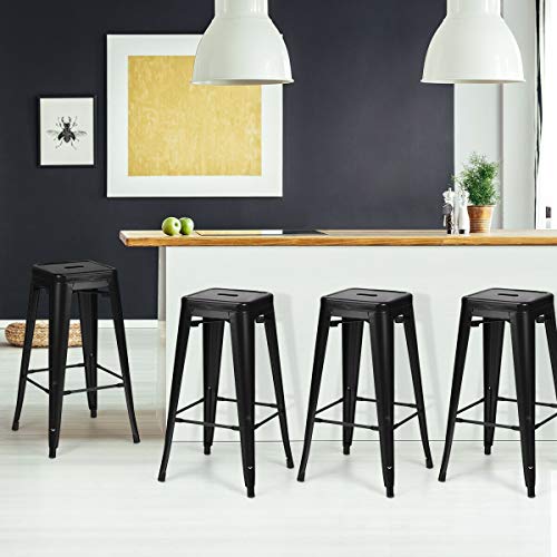 LIVIZA 30" High Back Metal Bar Stools Set of 4, Modern Industrial Kitchen Dining Bar Chairs, Indoor Outdoor Bar Stools with Back, Stackable Counter Height Stools for Kitchen, Dining Room, Bistro