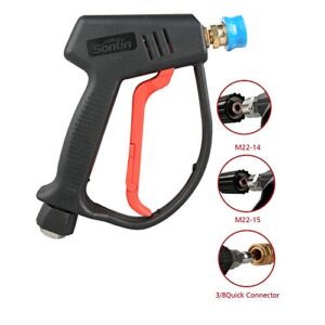 Sooprinse High Pressure Washer Gun 4000psi, High Pressure Spray Gun with 5 Quick Connect Nozzles,G1/4 Quick Connector Outlet with 3 pcs inlet adapters G3/8 quick connector, M22-14mm, M22-15mm