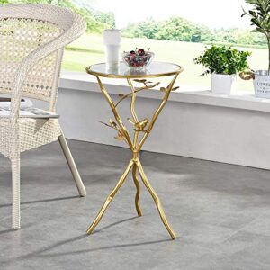 firstime & co.® gold bird and branches outdoor tripod table, american crafted, metallic gold, 14 x 14 x 24 ,