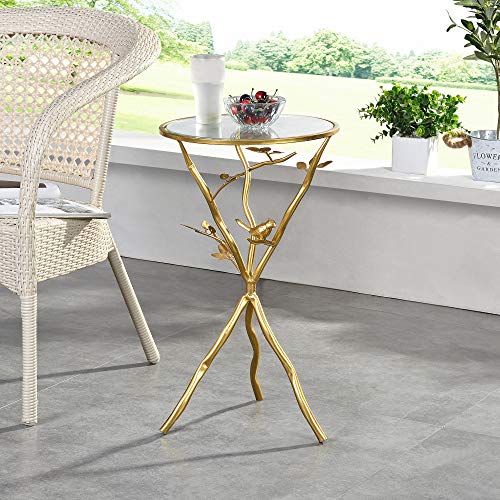 FirsTime & Co.® Gold Bird and Branches Outdoor Tripod Table, American Crafted, Metallic Gold, 14 x 14 x 24 ,