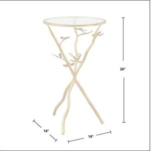 FirsTime & Co.® Gold Bird and Branches Outdoor Tripod Table, American Crafted, Metallic Gold, 14 x 14 x 24 ,