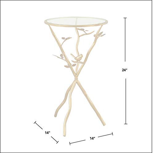 FirsTime & Co.® Gold Bird and Branches Outdoor Tripod Table, American Crafted, Metallic Gold, 14 x 14 x 24 ,