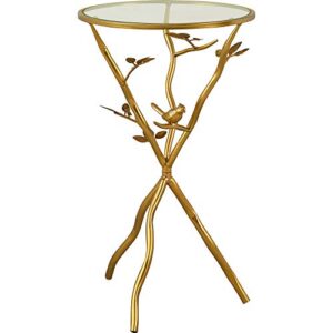 FirsTime & Co.® Gold Bird and Branches Outdoor Tripod Table, American Crafted, Metallic Gold, 14 x 14 x 24 ,