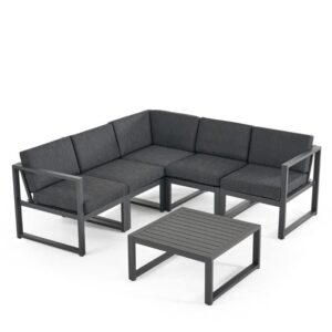 noble house navan 6 piece outdoor aluminum sectional sofa set in dark gray