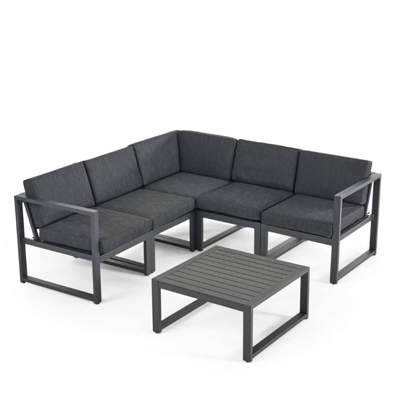 Noble House Navan 6 Piece Outdoor Aluminum Sectional Sofa Set in Dark Gray