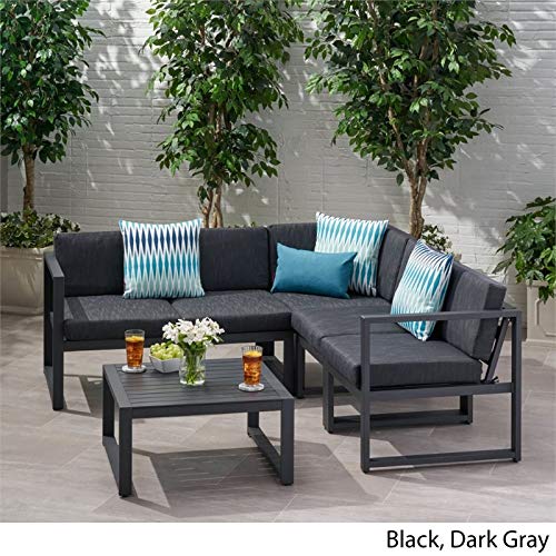 Noble House Navan 6 Piece Outdoor Aluminum Sectional Sofa Set in Dark Gray