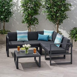 Noble House Navan 6 Piece Outdoor Aluminum Sectional Sofa Set in Dark Gray