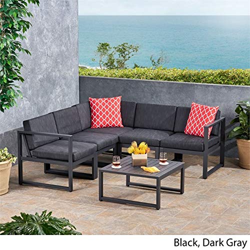 Noble House Navan 6 Piece Outdoor Aluminum Sectional Sofa Set in Dark Gray