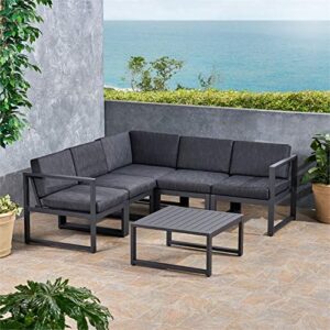 Noble House Navan 6 Piece Outdoor Aluminum Sectional Sofa Set in Dark Gray