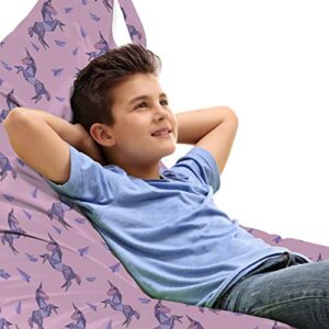 ambesonne unicorn lounger chair bag, polygonal origami inspired in a monochrome layout, high capacity storage with handle container, lounger size, lilac blue violet