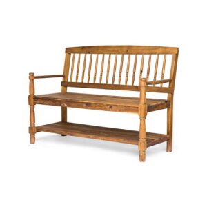 christopher knight home cody outdoor acacia wood bench with shelf, teak finish