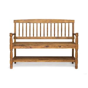 Christopher Knight Home Cody Outdoor Acacia Wood Bench with Shelf, Teak Finish