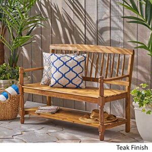 Christopher Knight Home Cody Outdoor Acacia Wood Bench with Shelf, Teak Finish