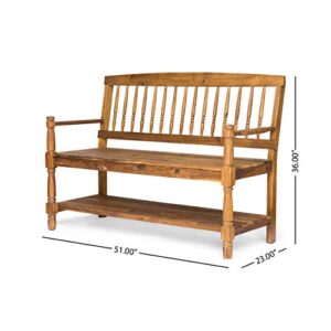 Christopher Knight Home Cody Outdoor Acacia Wood Bench with Shelf, Teak Finish