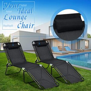 Giantex Outdoor Chaise Lounge Adjustable Sunbathing Seat W/Pillow,4-Level Backrest Portable and Foldable Patio Recliner for Lawn, Beach, Backyard, Gardens, Poolside Lounge Chair (1, Black)