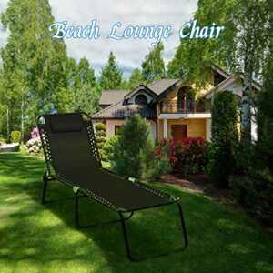 Giantex Outdoor Chaise Lounge Adjustable Sunbathing Seat W/Pillow,4-Level Backrest Portable and Foldable Patio Recliner for Lawn, Beach, Backyard, Gardens, Poolside Lounge Chair (1, Black)