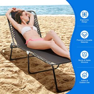 Giantex Outdoor Chaise Lounge Adjustable Sunbathing Seat W/Pillow,4-Level Backrest Portable and Foldable Patio Recliner for Lawn, Beach, Backyard, Gardens, Poolside Lounge Chair (1, Black)