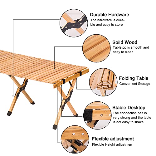 Pluatyep Travel Camping 4ft Folding Low Height Table Portable Wooden Outdoor Picnic Table Cake Roll Wooden Table with a Carry Bag for Picnic BBQ Camp Travel Patio Backyard Beach(Medium Table)